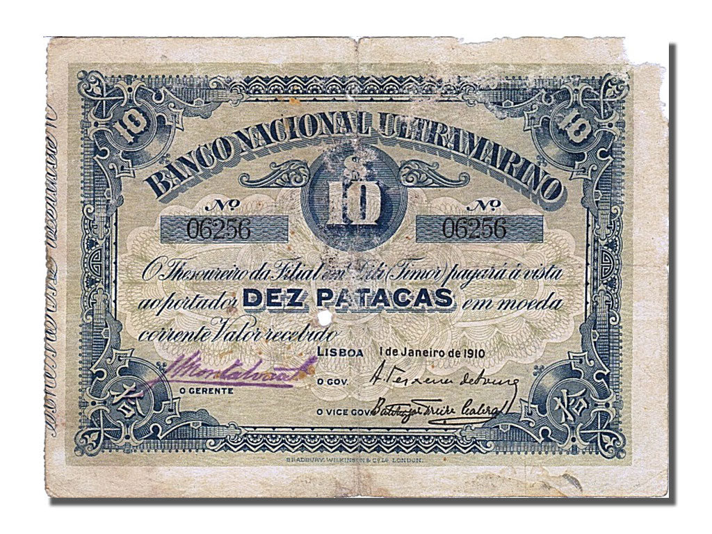 Banknote, Timor, 10 Patacas, 1910, F(12-15)