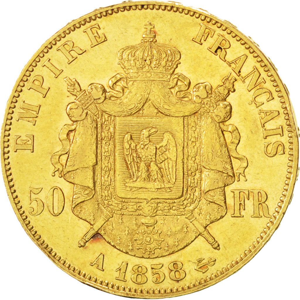 FRANCE, Napoléon III, 50 Francs, 1858, Paris, KM #785.1, EF(40-45), Gold, Gadour
