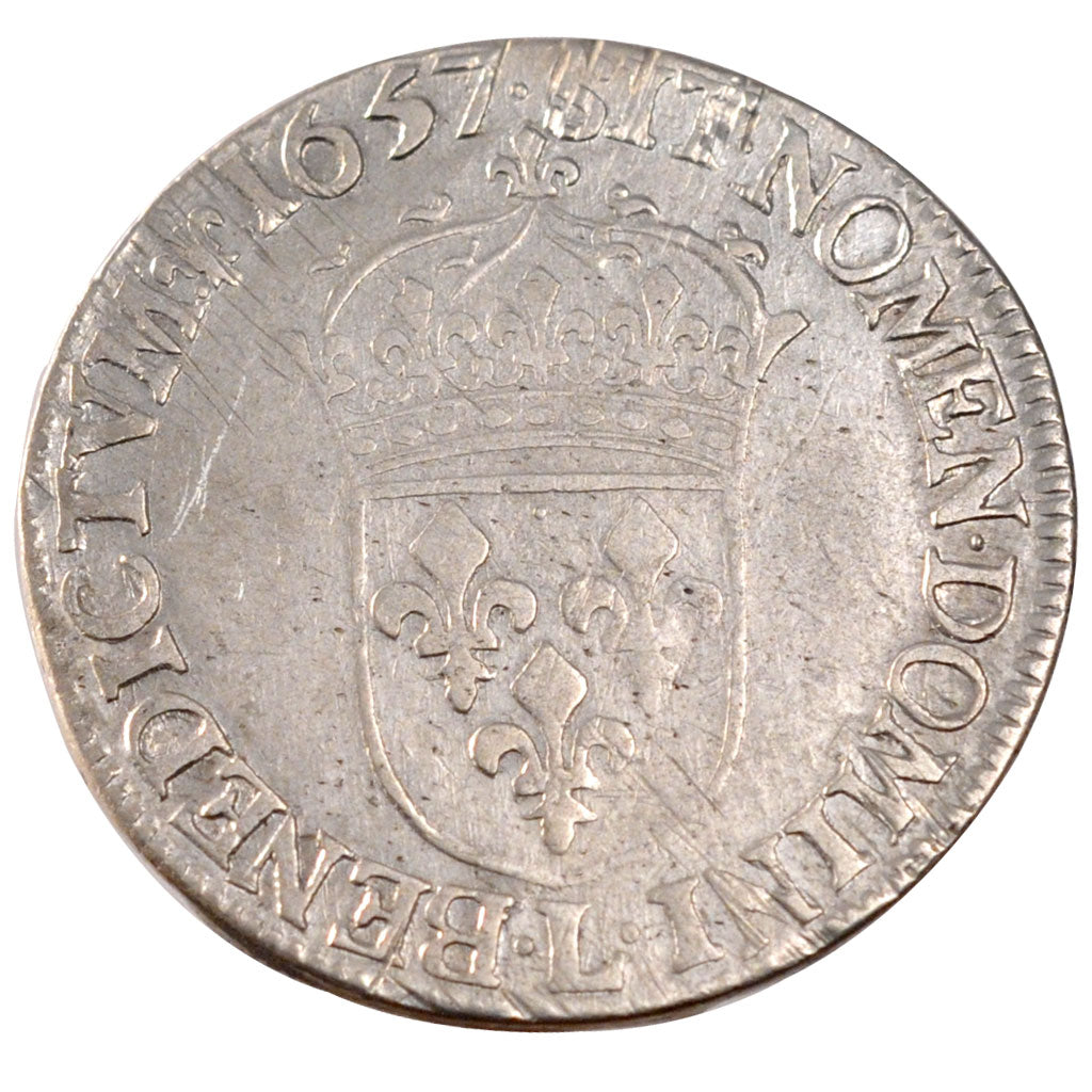 FRANCE, 1/2 Écu à la mèche longue, 1/2 ECU, 1657, Bayonne, KM #164.12, VF(20-25)