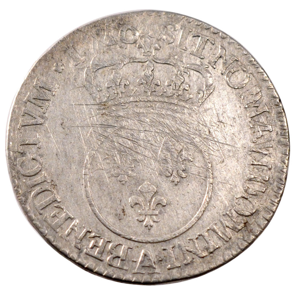 FRANCE, 1/2 Écu Vertugadin, 1/2 ECU, 44 Sols, 1716, Paris, KM #420.1, F(12-15), 
