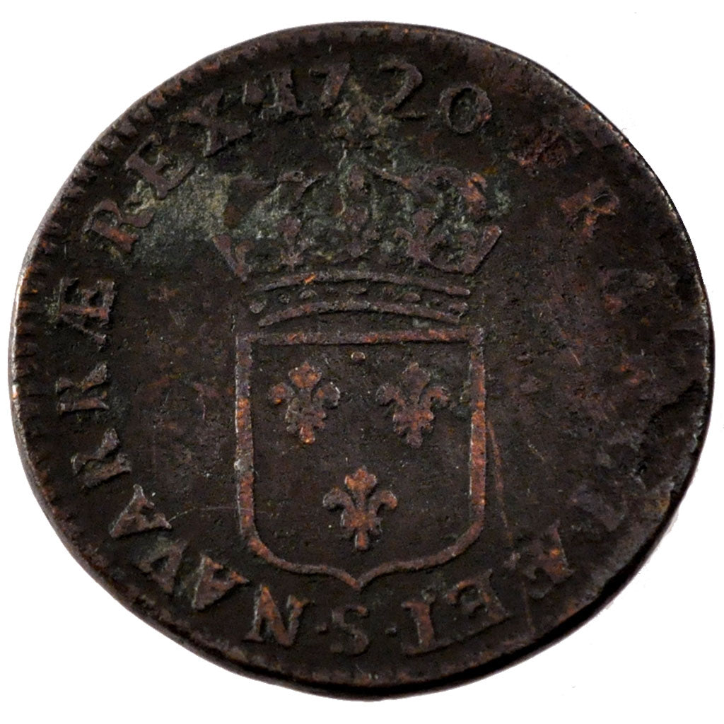 FRANCE, Sol au buste enfantin, Sol, 1720, Reims, KM #439.7, VF(20-25), Copper,..