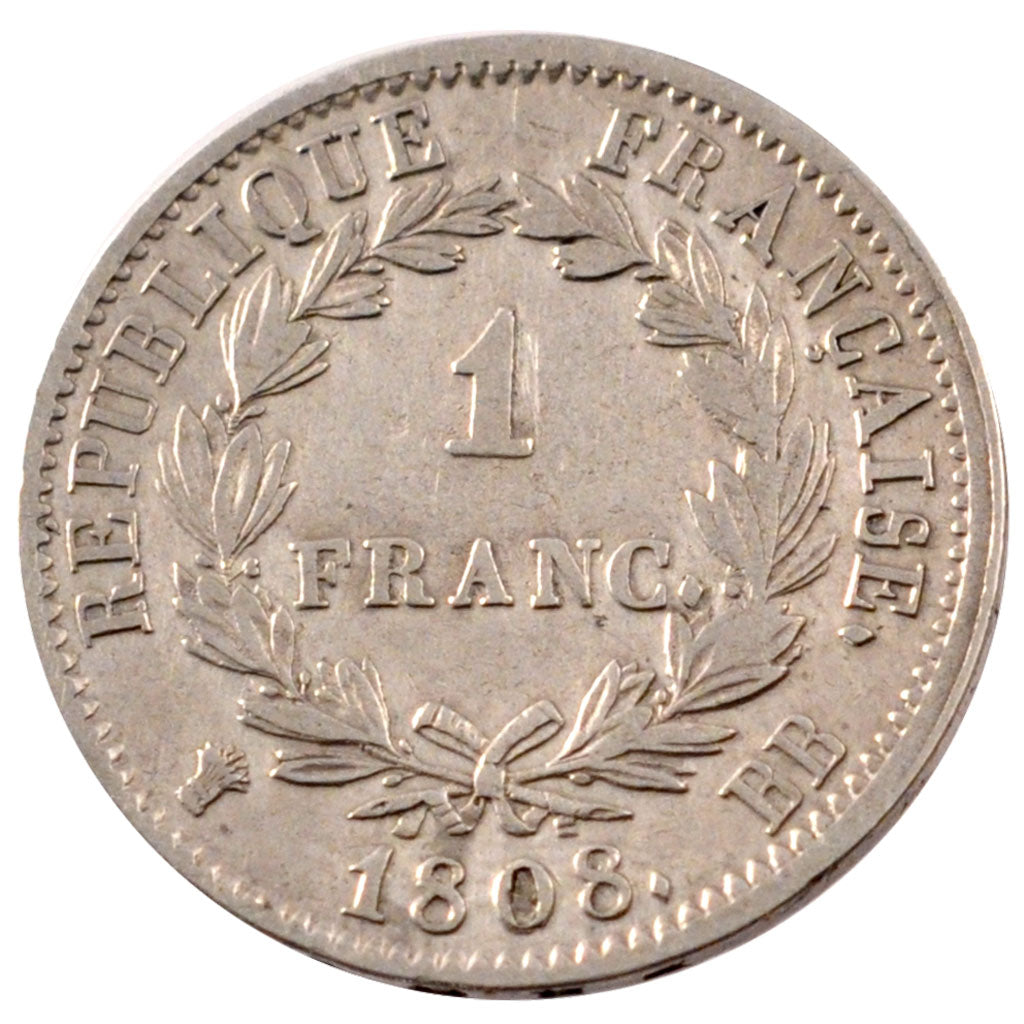 FRANCE, Napoléon I, Franc, 1808, Strasbourg, KM #682.3, EF(40-45), Silver, G...