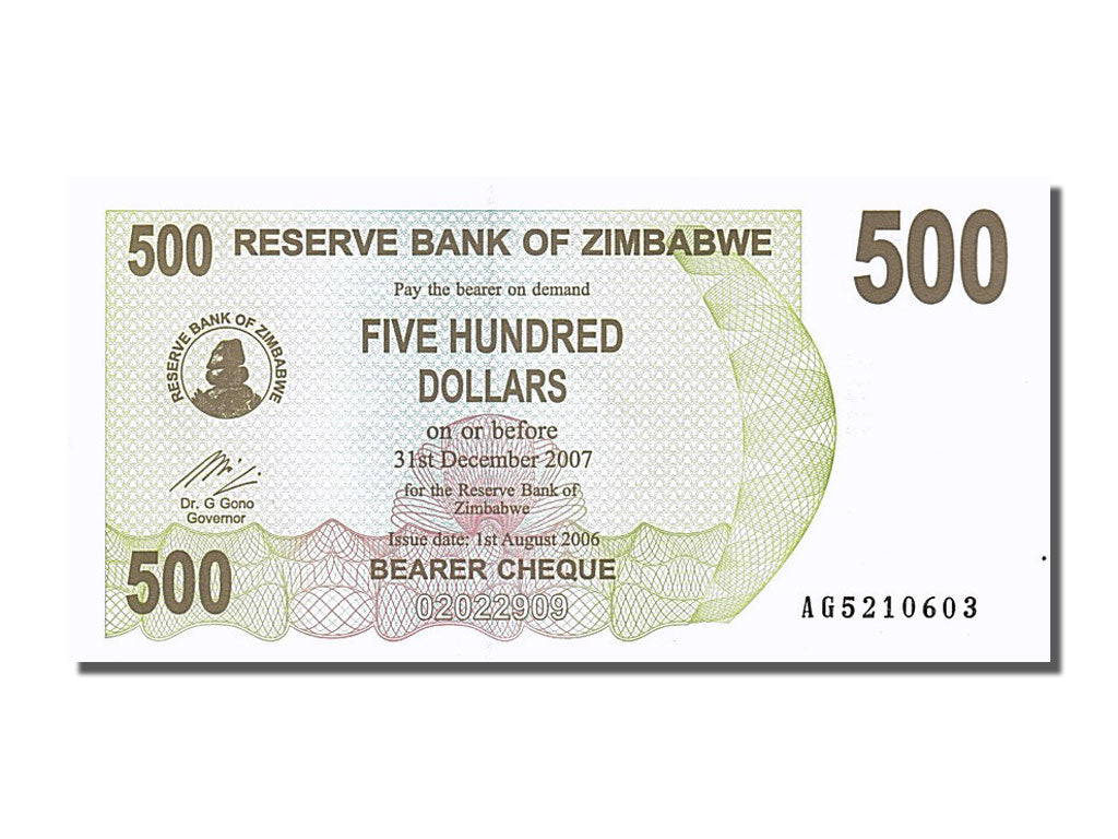 Banknote, Zimbabwe, 500 Dollars, 2006, 2006-12-01, UNC(65-70)