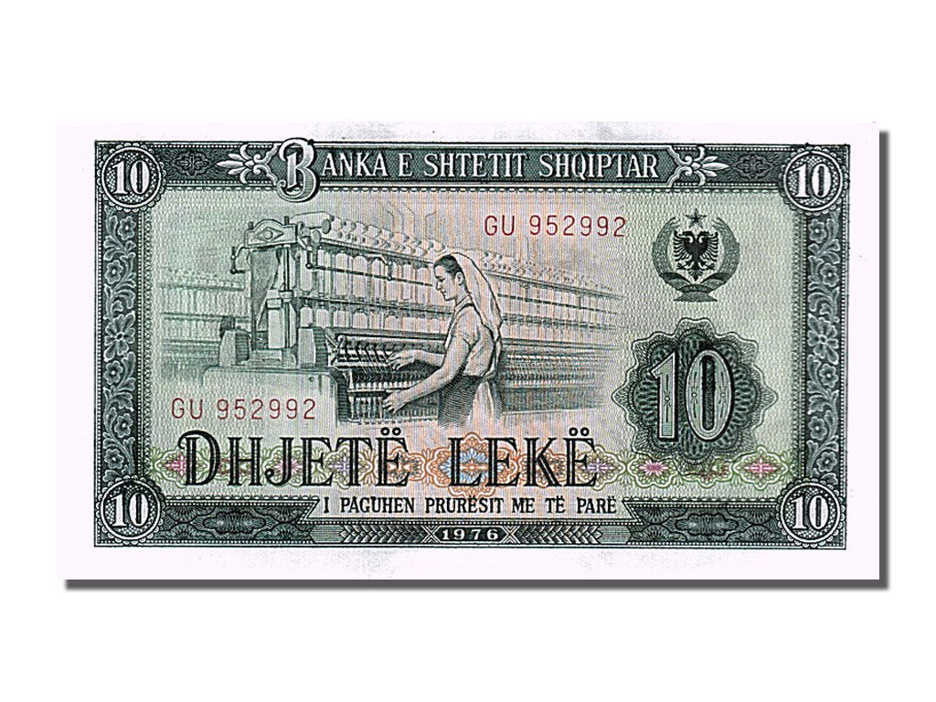 Geldschein, Albania, 10 Lekë, 1976, UNZ