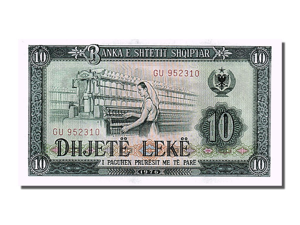 Geldschein, Albania, 10 Lekë, 1976, UNZ