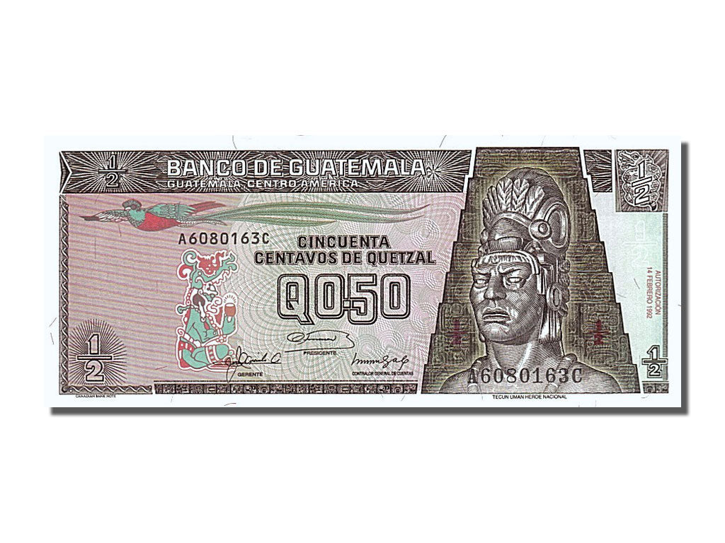 Banknote, Guatemala, 1/2 Quetzal, 1992, 1992-02-14, UNC(65-70)