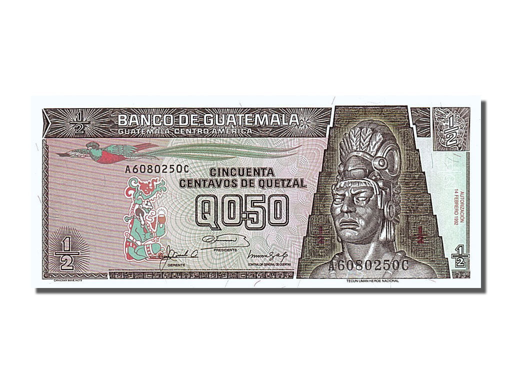 Banknote, Guatemala, 1/2 Quetzal, 1992, 1992-02-14, UNC(65-70)