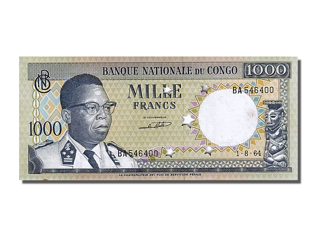 Banknote, Congo Democratic Republic, 1000 Francs, 1964, 1964-08-01, AU(55-58)