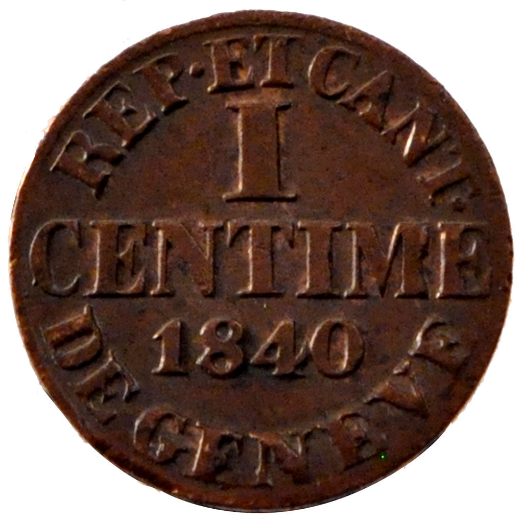 SWISS CANTONS, Centime, 1840, Genève, KM #130, AU(55-58), Copper, 0.99
