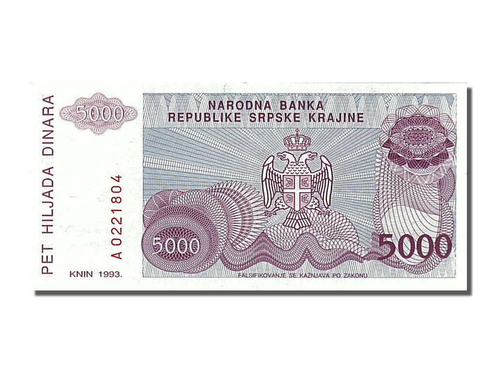 Geldschein, Kroatien, 5000 Dinara, 1993, UNZ