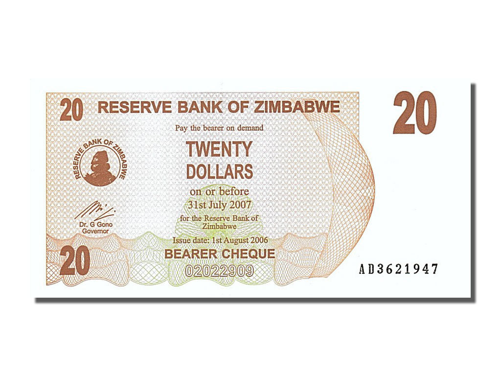 Banknote, Zimbabwe, 20 Dollars, 2006, 2006-08-01, UNC(65-70)