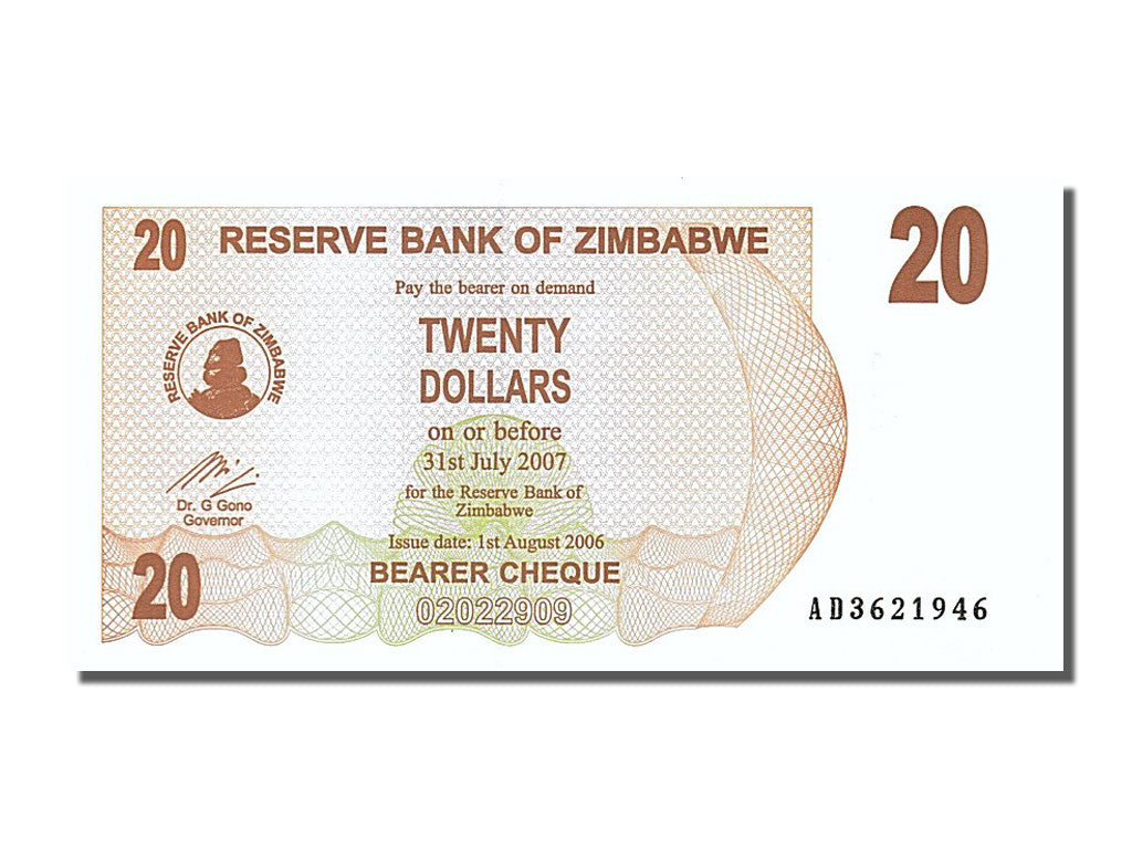 Banknote, Zimbabwe, 20 Dollars, 2006, 2006-08-01, UNC(65-70)