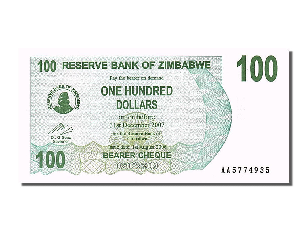 Banknote, Zimbabwe, 100 Dollars, 2006, 2006-08-01, UNC(65-70)