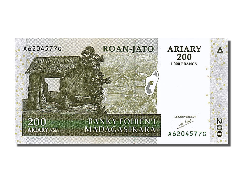 Banknote, Madagascar, 200 Ariary, 2004, UNC(65-70)