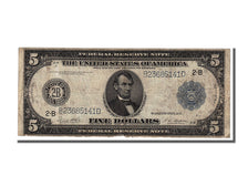 Billet, États-Unis, Five Dollars, 1914, TB