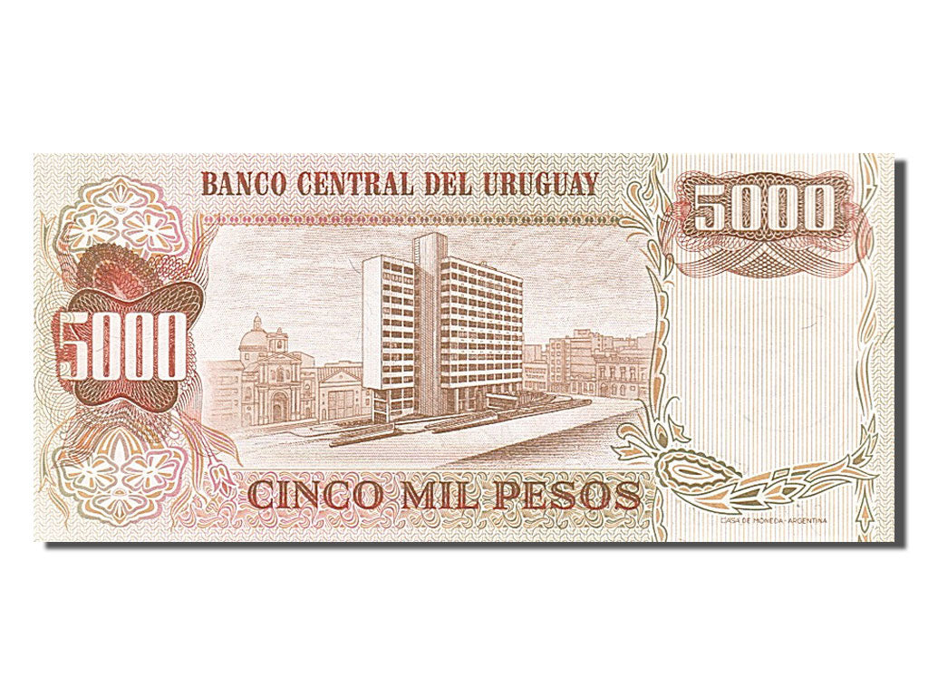 Uruguay, 5 Nuevos Pesos on 5000 Pesos, 1975, KM #57, UNC(63), 06960318A