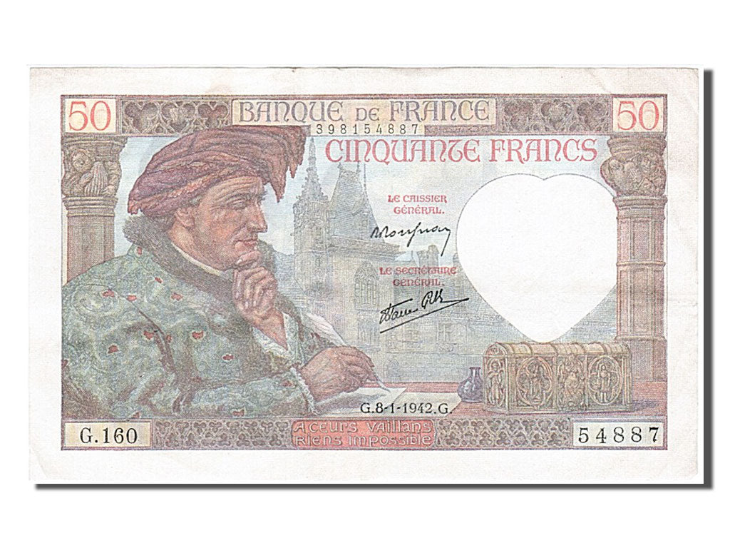 France, 50 Francs, 50 F 1940-1942 ''Jacques Coeur'', 1942, KM #93, 1942-01-08,..