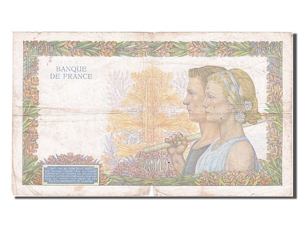 Francia, 500 Francs, 500 F 1940-1944 ''La Paix'', 1942, KM:95b, 1942-04-09, M...