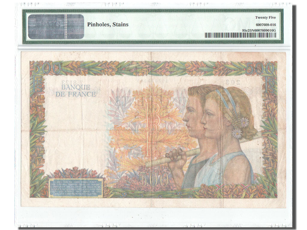 Geldschein, Frankreich, 500 Francs, 500 F 1940-1944 ''La Paix'', 1944
