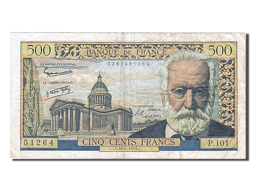 France, 500 Francs, 500 F 1954-1958 ''Victor Hugo'', 1958, KM #133b,...