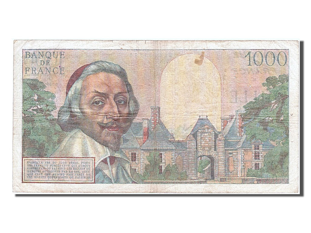 France, 1000 Francs, 1 000 F 1953-1957 ''Richelieu'', 1954, KM #134a,...