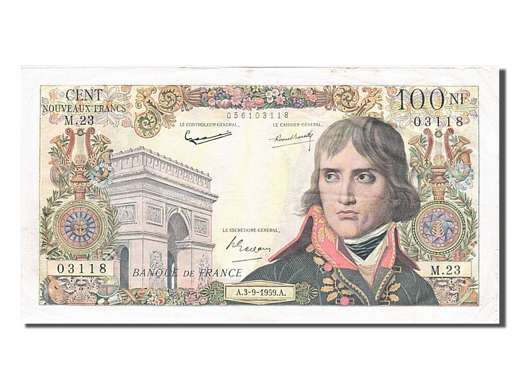 France, 100 Nouveaux Francs, 1955-1959 Overprinted with ''Nouveaux Francs'',...