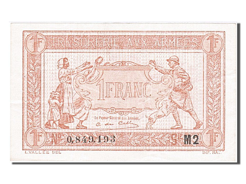 FRANCE, 1 Franc, 1917-1919 Army Treasury, 1919, AU(50-53), M2, Fayette #VF...