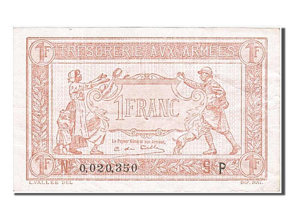 Francia, 1 Franc, 1917-1919 Army Treasury, 1919, BB, Fayette:VF 4.3