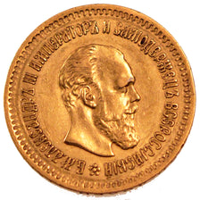 RUSSIA, 5 Roubles, 1886, St. Petersburg, KM #42, AU(55-58), Gold, 6.43