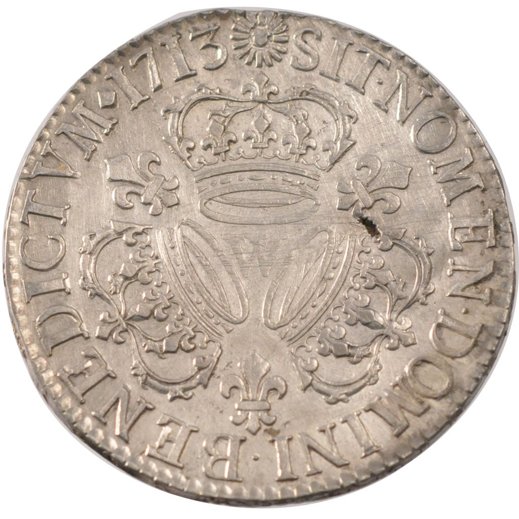 FRANCE, Écu aux 3 couronnes, ECU, 1713, Lille, KM #386.19, AU(50-53), Silver, ..