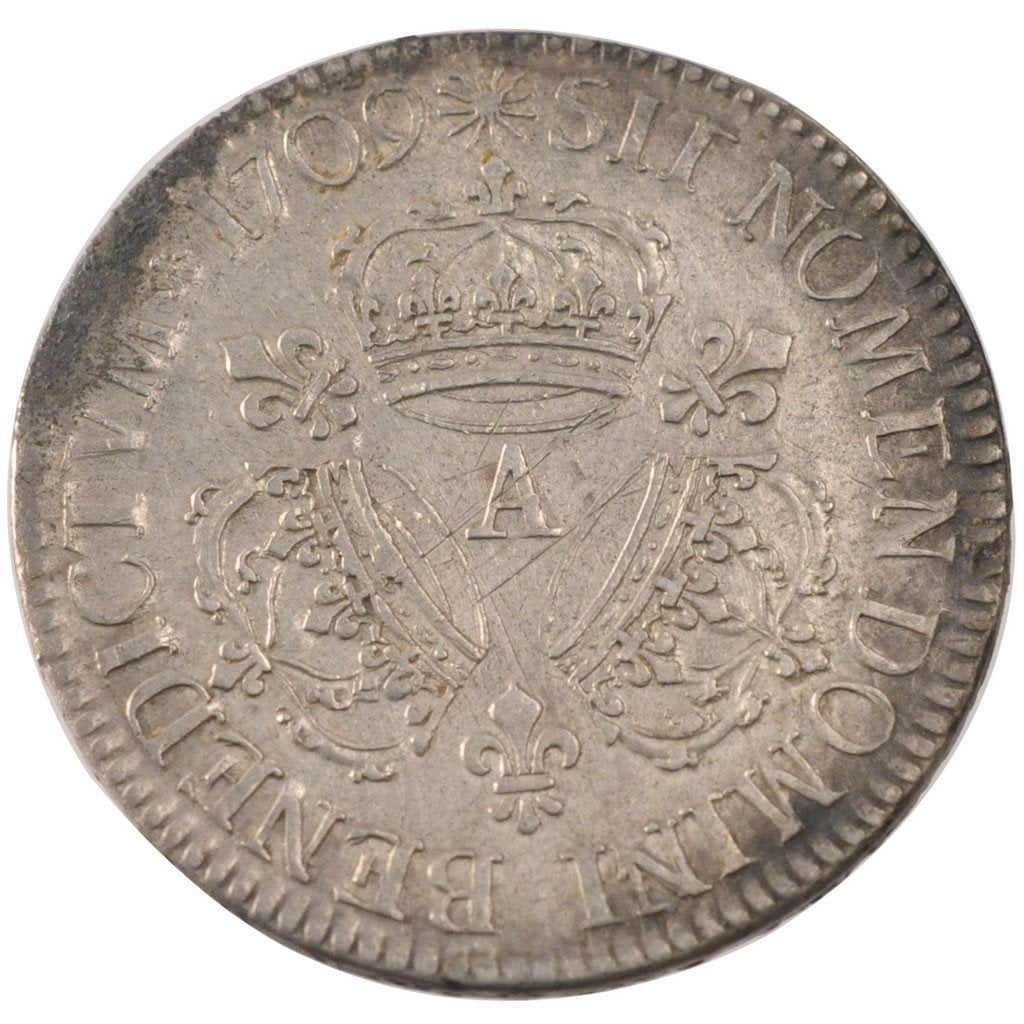 FRANCE, Écu aux 3 couronnes, ECU, 1709, Paris, KM #386.1, VF(30-35), Silver, ...