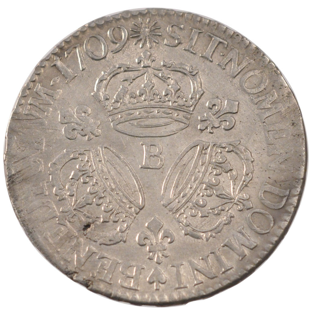 FRANCE, Écu aux 3 couronnes, ECU, 1709, Rouen, KM #386.2, AU(50-53), Silver, ...
