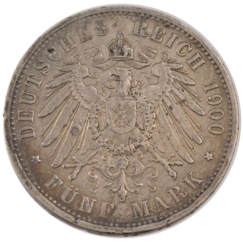 GERMAN STATES, 5 Mark, 1900, Berlin, KM #523, EF(40-45), Silver, 38, 27.62