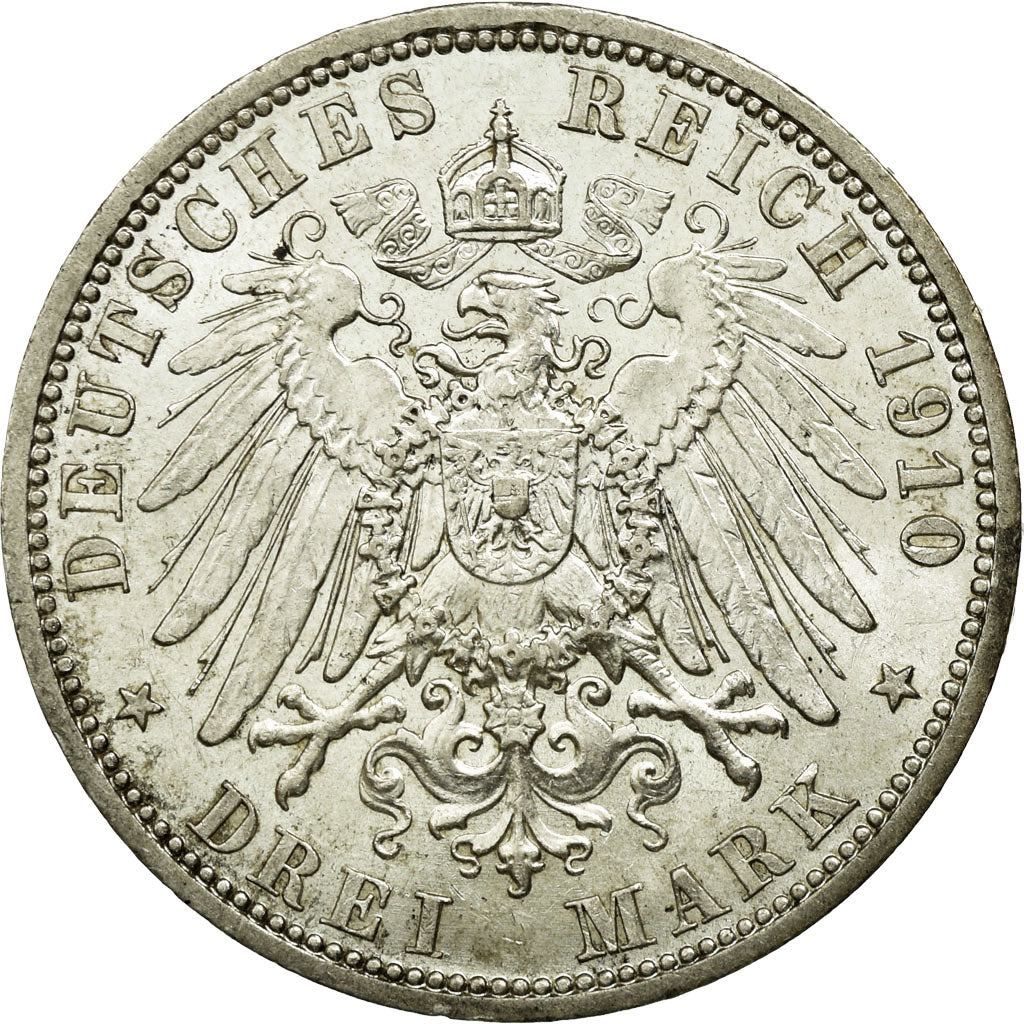 Coin, German States, PRUSSIA, Wilhelm II, 3 Mark, 1910, Berlin, AU(55-58)