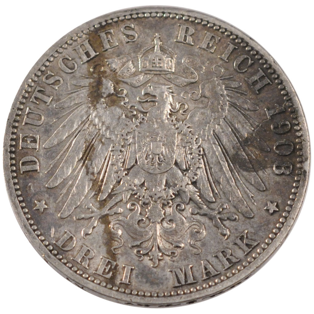 Coin, German States, PRUSSIA, Wilhelm II, 3 Mark, 1908, Berlin, EF(40-45)