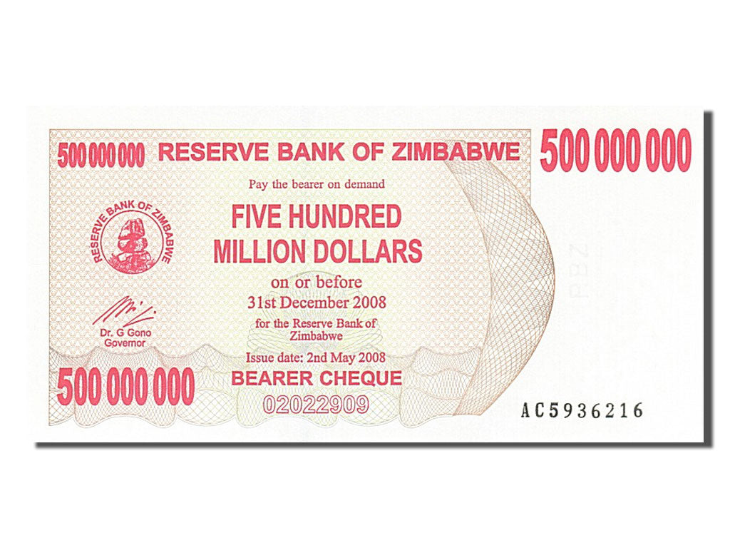 Banknote, Zimbabwe, 500 Million Dollars, 2008, 2008-05-02, UNC(65-70)