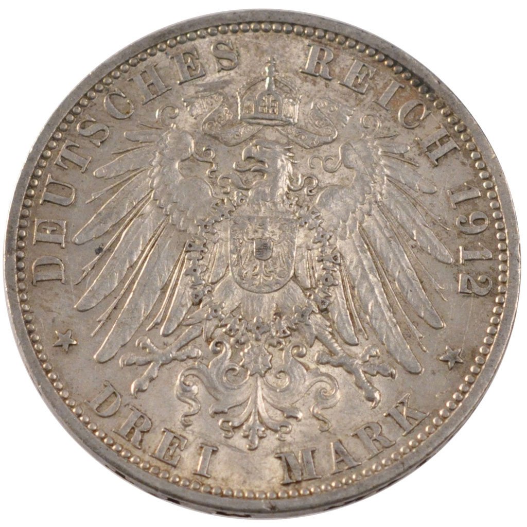 GERMAN STATES, 3 Mark, 1912, Berlin, KM #527, AU(50-53), Silver, 33, 16.66