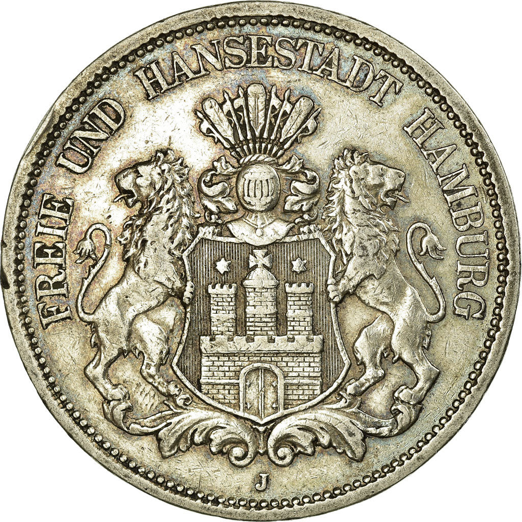 Coin, German States, HAMBURG, 5 Mark, 1896, Hamburg, AU(50-53), Silver, KM:610
