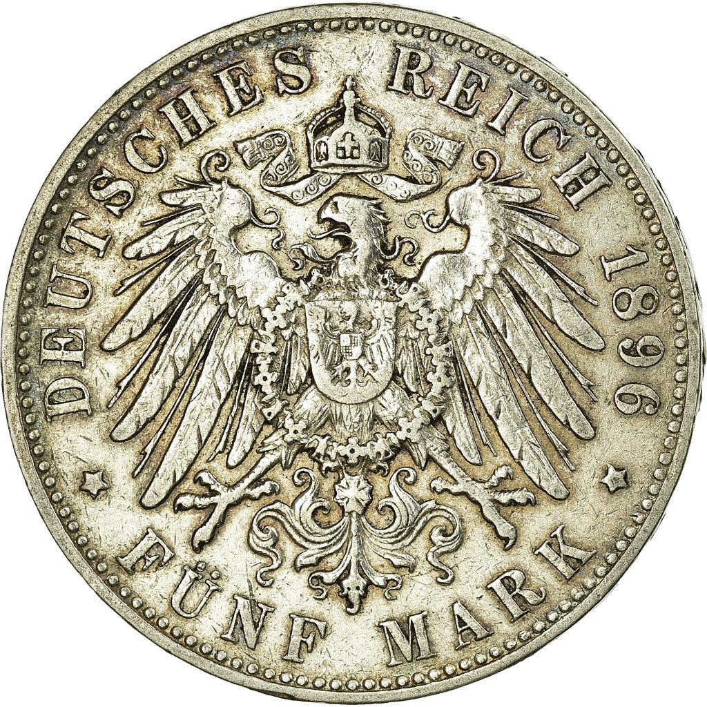 Coin, German States, HAMBURG, 5 Mark, 1896, Hamburg, AU(50-53), Silver, KM:610