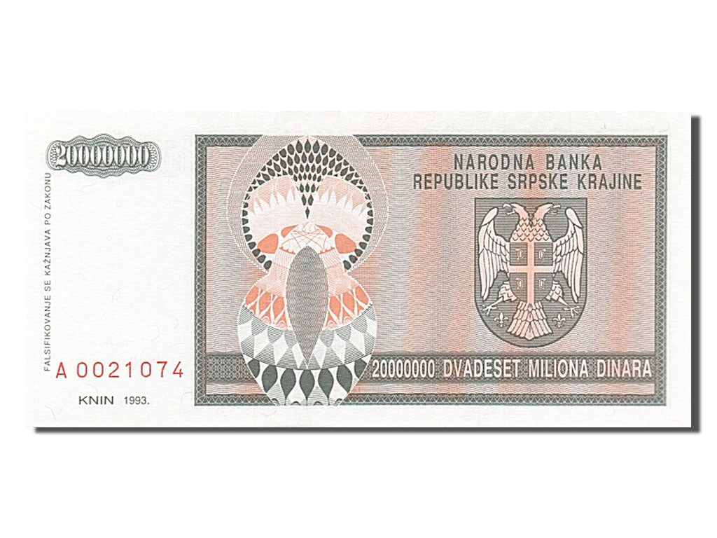 Banknote, Croatia, 20 Million Dinara, 1993, UNC(65-70)