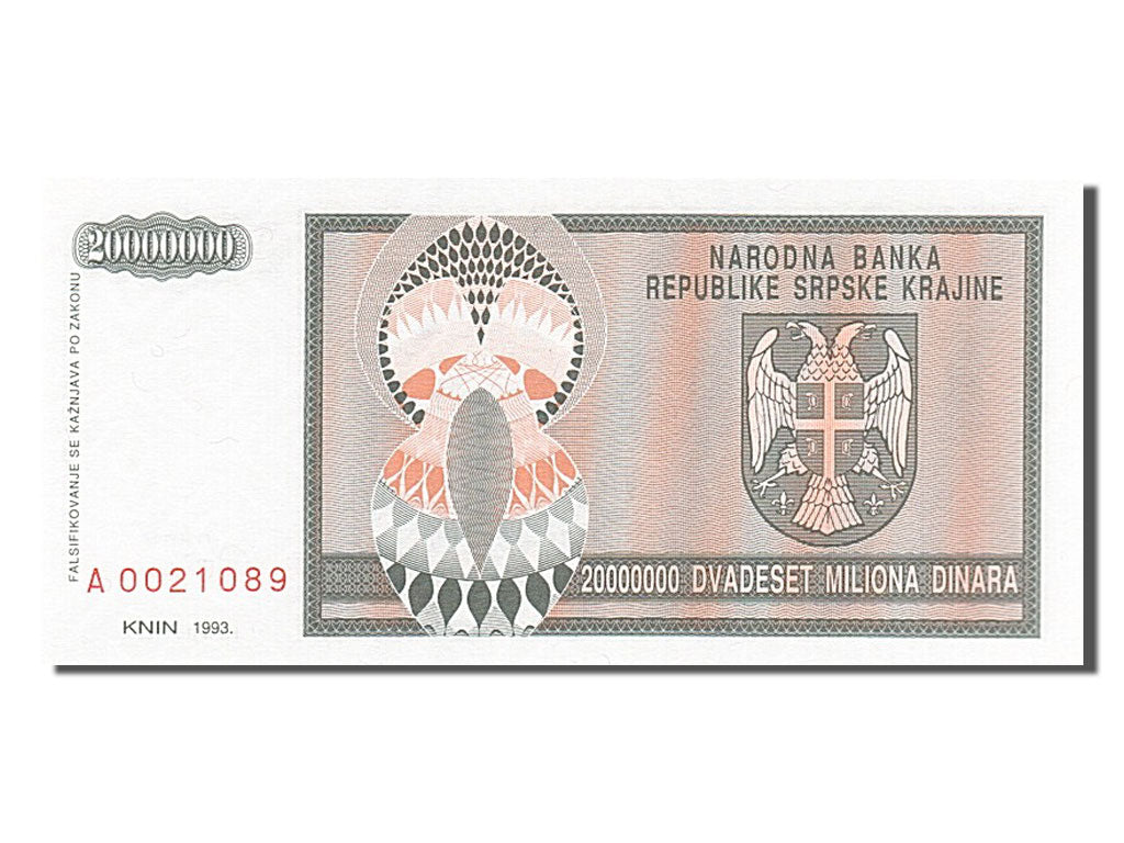 Banknote, Croatia, 20 Million Dinara, 1993, UNC(65-70)