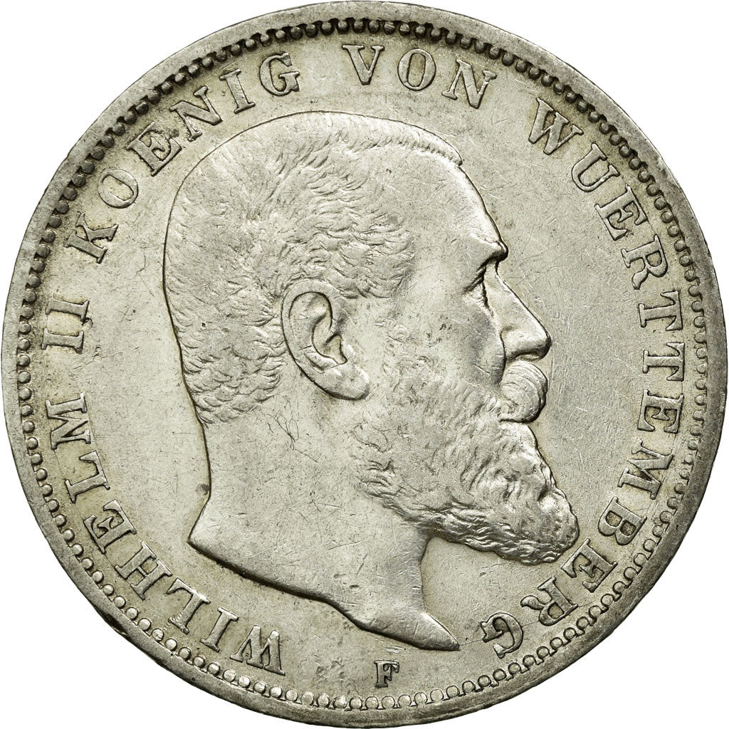 Coin, German States, WURTTEMBERG, Wilhelm II, 3 Mark, 1909, Freudenstadt