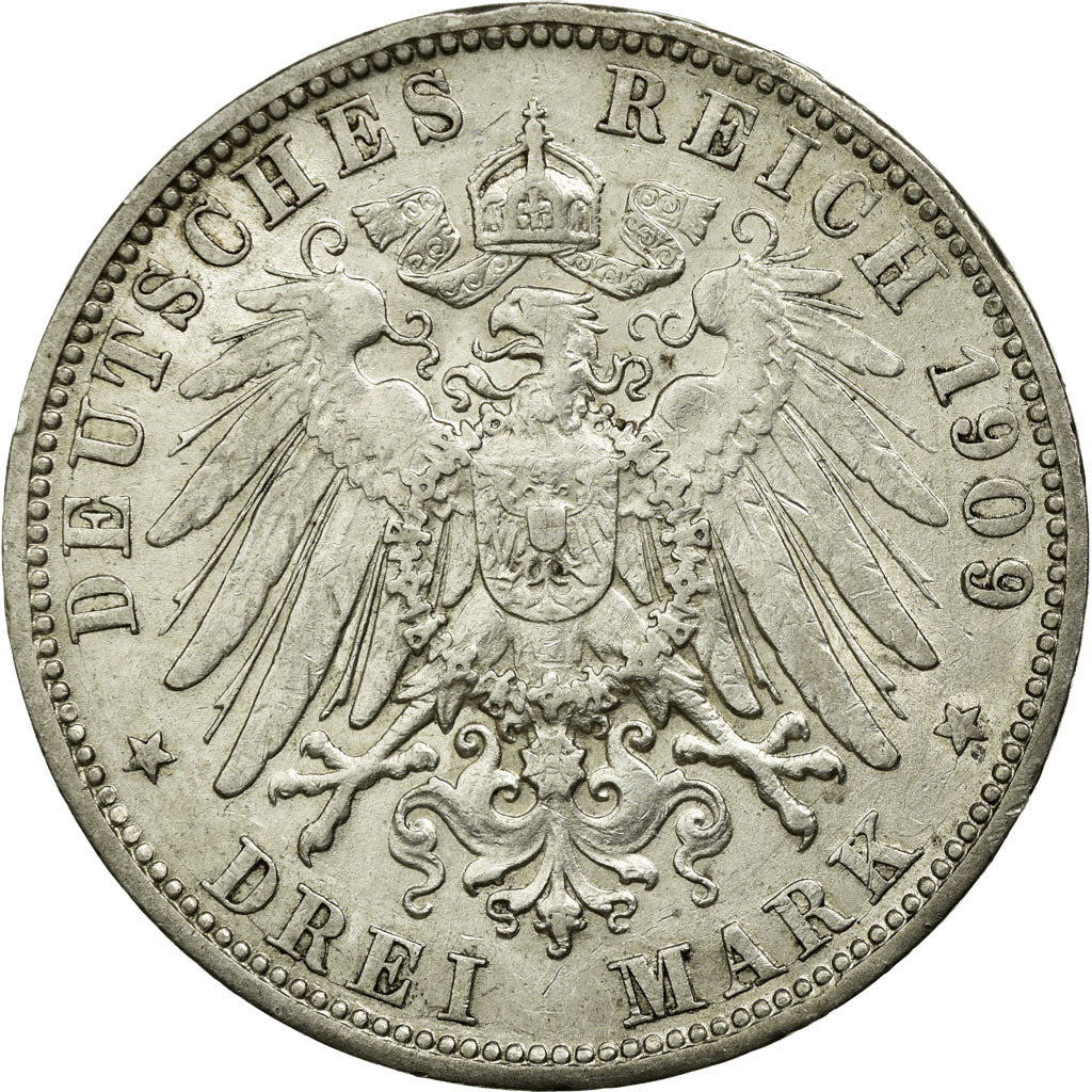 Coin, German States, WURTTEMBERG, Wilhelm II, 3 Mark, 1909, Freudenstadt