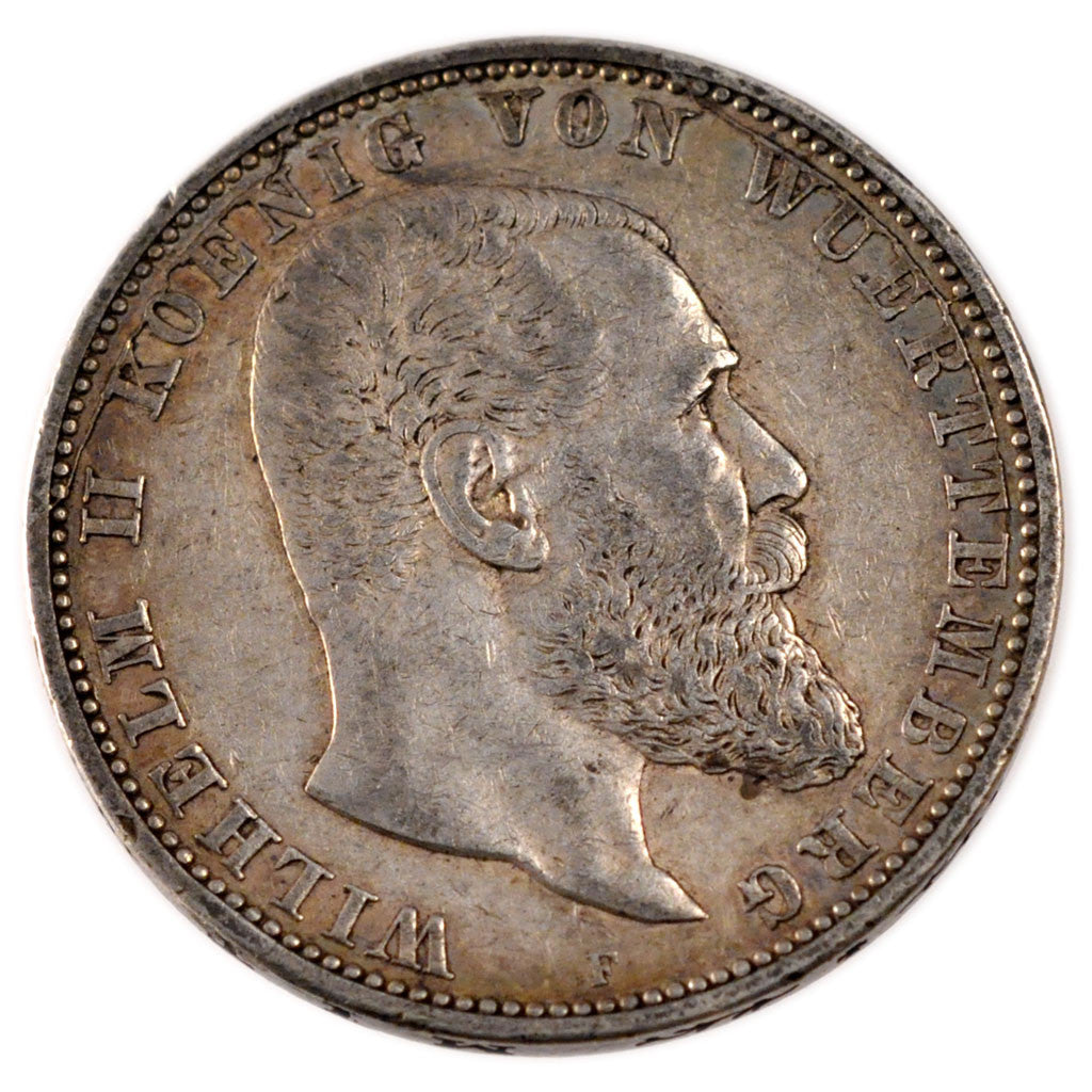 Coin, German States, WURTTEMBERG, Wilhelm II, 5 Mark, 1908, Freudenstadt