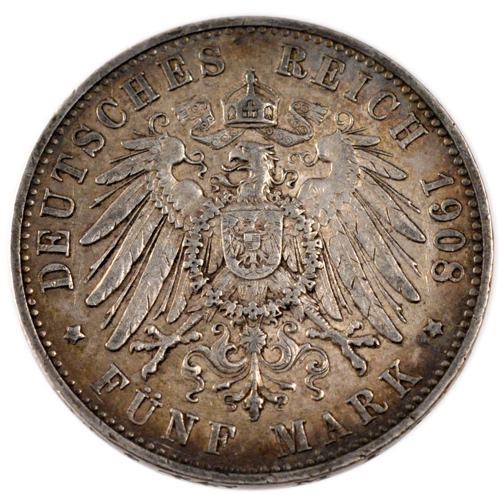 Coin, German States, WURTTEMBERG, Wilhelm II, 5 Mark, 1908, Freudenstadt