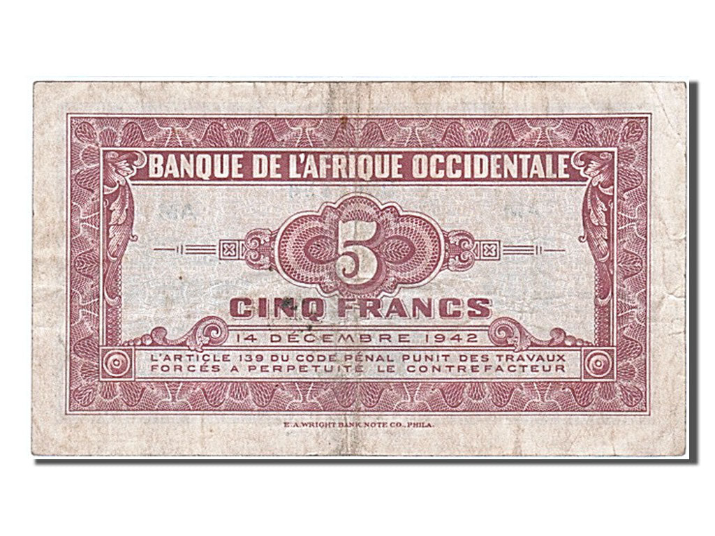 Banknote, French West Africa, 5 Francs, 1942, 1942-12-14, VF(30-35)