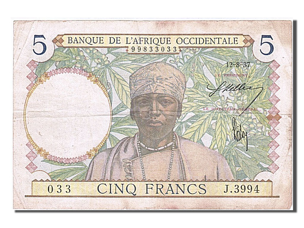 Banknote, French West Africa, 5 Francs, 1937, 1937-08-12, VF(30-35)