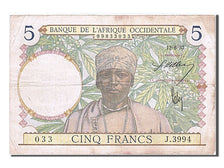 Billet, French West Africa, 5 Francs, 1937, 1937-08-12, TB+