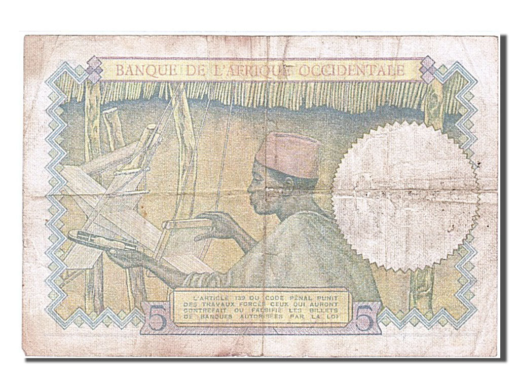 Banknote, French West Africa, 5 Francs, 1937, 1937-08-12, VF(30-35)
