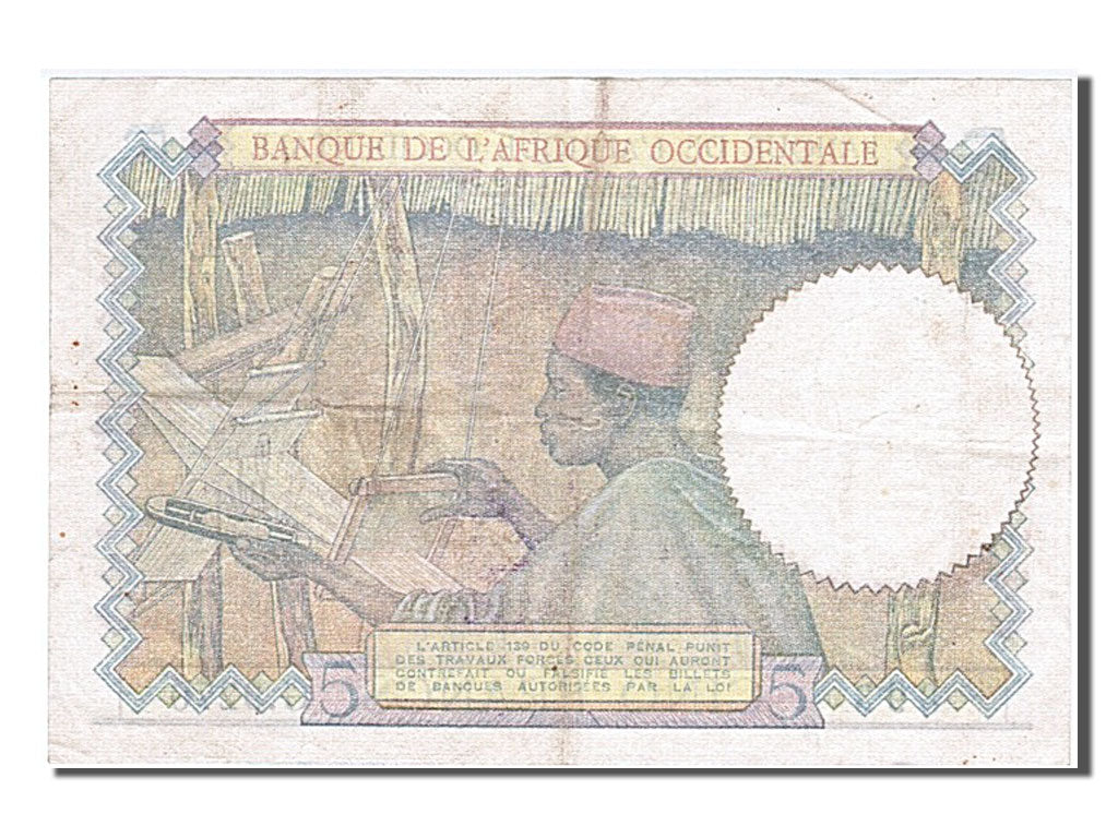 Banknote, French West Africa, 5 Francs, 1942, 1942-06-15, EF(40-45)